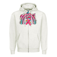 Oatmeal Heather Breast Cancer Rainbow Zipper Hoodie - Artiststas