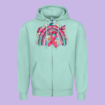 Breast Cancer Rainbow Zipper Hoodie Designed By Artiststas