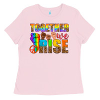 Bubblegum Pink LGBTQ+ together we rise Ladies Tee - NancyCooperArtShop