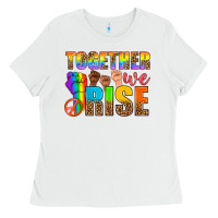 White LGBTQ+ together we rise Ladies Tee - NancyCooperArtShop