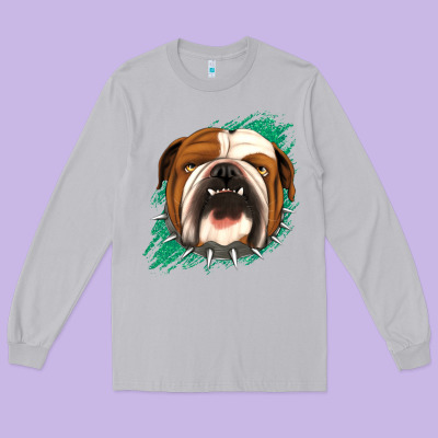Bulldog Green Glitter Long Sleeve Tee Designed By Jasminsmagicworld