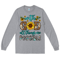 Heather Grey with god all things are possible Long Sleeve Tee - OliviaCreatesArt