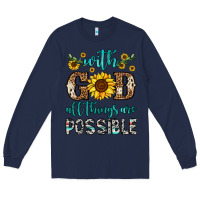 Navy with god all things are possible Long Sleeve Tee - OliviaCreatesArt