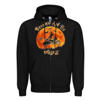 Black Halloween Witch On Motorcycle Cat & Moon Salem Witch Trials Premium Zipper Hoodie - trangStudio