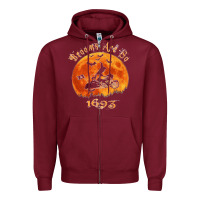 Burgundy Halloween Witch On Motorcycle Cat & Moon Salem Witch Trials Premium Zipper Hoodie - trangStudio