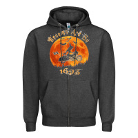 Charcoal Heather Halloween Witch On Motorcycle Cat & Moon Salem Witch Trials Premium Zipper Hoodie - trangStudio