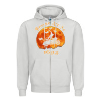 Dove Grey Halloween Witch On Motorcycle Cat & Moon Salem Witch Trials Premium Zipper Hoodie - trangStudio
