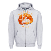 Heather Grey Halloween Witch On Motorcycle Cat & Moon Salem Witch Trials Premium Zipper Hoodie - trangStudio