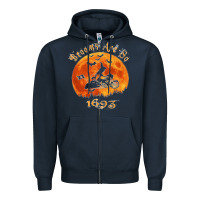 Navy Halloween Witch On Motorcycle Cat & Moon Salem Witch Trials Premium Zipper Hoodie - trangStudio