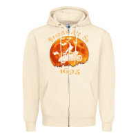 Sandshell Halloween Witch On Motorcycle Cat & Moon Salem Witch Trials Premium Zipper Hoodie - trangStudio