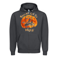 Smoke Halloween Witch On Motorcycle Cat & Moon Salem Witch Trials Premium Zipper Hoodie - trangStudio