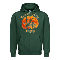 Sports Green Halloween Witch On Motorcycle Cat & Moon Salem Witch Trials Premium Zipper Hoodie - trangStudio