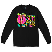 Black Hello Summer Donut Girl Long Sleeve Tee - CowCowDesign
