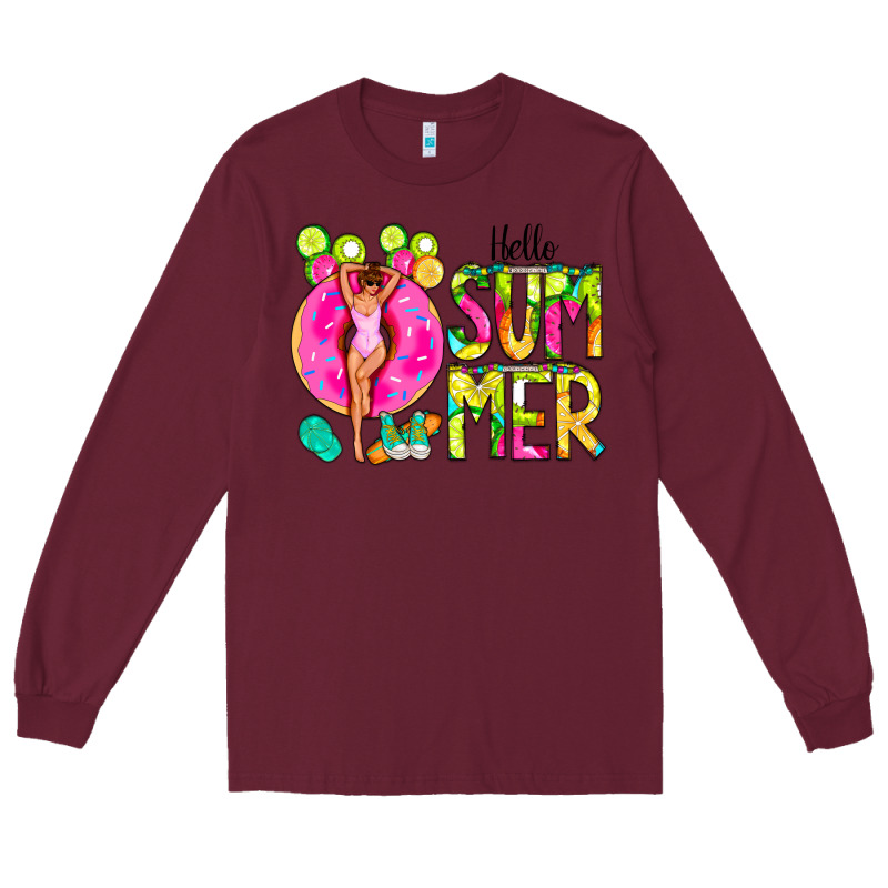 Hello Summer Donut Girl Long Sleeve Tee by CowCowDesign | Teevron