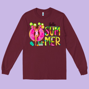 Hello Summer Donut Girl Long Sleeve Tee Designed By Cowcowdesign