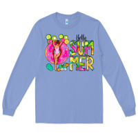 Colony Blue Hello Summer Donut Girl Long Sleeve Tee - CowCowDesign