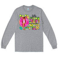 Heather Grey Hello Summer Donut Girl Long Sleeve Tee - CowCowDesign