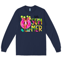 Navy Hello Summer Donut Girl Long Sleeve Tee - CowCowDesign