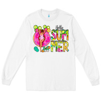 White Hello Summer Donut Girl Long Sleeve Tee - CowCowDesign
