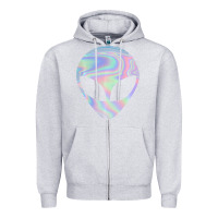 Heather Grey Alien Head Colorful Laser Ufo Sighting Believe Area 51 Zipper Hoodie - trangStudio