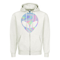 Oatmeal Heather Alien Head Colorful Laser Ufo Sighting Believe Area 51 Zipper Hoodie - trangStudio