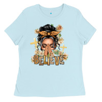 Baby Blue Gray Hair Believe Praying Caucasian Messy Bun Ladies Tee - texasbilliewilder