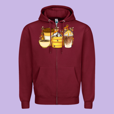Bee Honey Coffee Cups Zipper Hoodie Designed By Artiststas