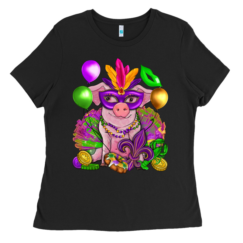 Mardi Gras Pig Ladies Tee by NancyCooperArtShop | Teevron