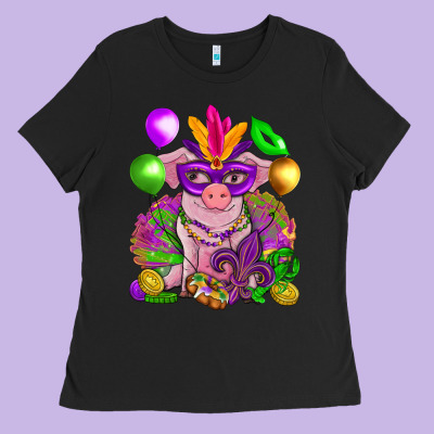 Mardi Gras Pig Ladies Tee Designed By Nancycooperartshop