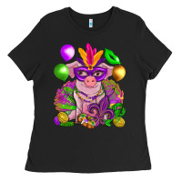 Black Mardi Gras pig Ladies Tee - NancyCooperArtShop
