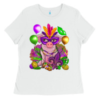 White Mardi Gras pig Ladies Tee - NancyCooperArtShop
