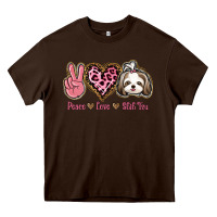 Chocolate Brown Peace Love Shih Tzu Heavy Core Tee - Bettercallsaul