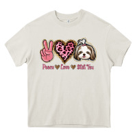 Cream Peace Love Shih Tzu Heavy Core Tee - Bettercallsaul