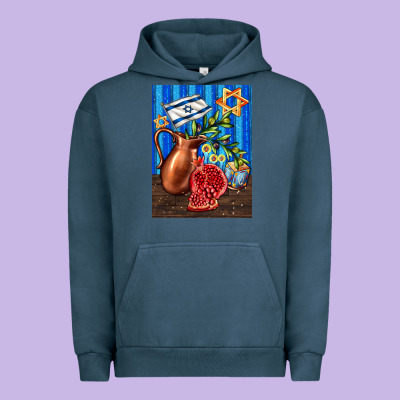 Hanukkah Table With Oil Pitcher Urban Hoodie Designed By Adodesignshop