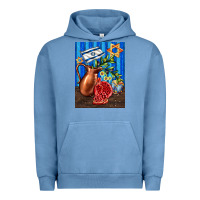 Pigment Pebble Blue hanukkah table with oil pitcher Urban Hoodie - AdoDesignShop