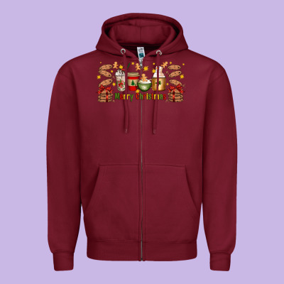 Christmas Coffee Cups Zipper Hoodie Designed By Artiststas