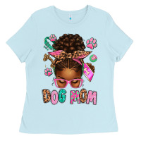 Baby Blue Afro Messy Bun Dog Mom Ladies Tee - texasbilliewilder