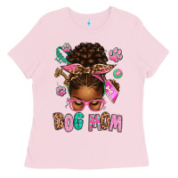 Bubblegum Pink Afro Messy Bun Dog Mom Ladies Tee - texasbilliewilder