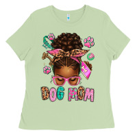 Matcha Afro Messy Bun Dog Mom Ladies Tee - texasbilliewilder