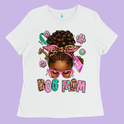 Afro Messy Bun Dog Mom Ladies Tee Designed By Texasbilliewilder
