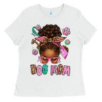 White Afro Messy Bun Dog Mom Ladies Tee - texasbilliewilder