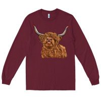 Burgundy highland cow Long Sleeve Tee - RanaPortraitStore