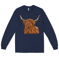 Navy highland cow Long Sleeve Tee - RanaPortraitStore
