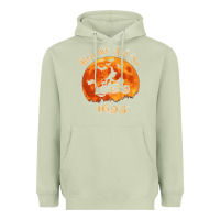 Matcha Halloween Witch On Motorcycle Cat & Moon Salem Witch Trials Premium Heavyweight Hoodie - trangStudio