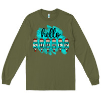 Army Green Hello Summer Serape Turquoise Long Sleeve Tee - CowCowDesign