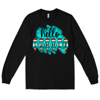 Black Hello Summer Serape Turquoise Long Sleeve Tee - CowCowDesign