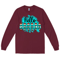 Burgundy Hello Summer Serape Turquoise Long Sleeve Tee - CowCowDesign