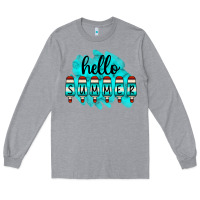Heather Grey Hello Summer Serape Turquoise Long Sleeve Tee - CowCowDesign