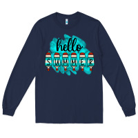 Navy Hello Summer Serape Turquoise Long Sleeve Tee - CowCowDesign
