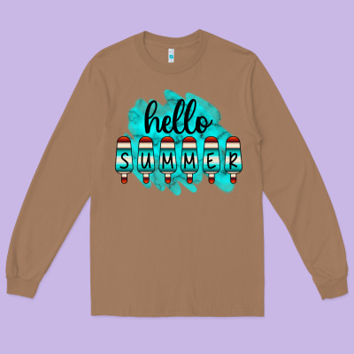 Hello Summer Serape Turquoise Long Sleeve Tee Designed By Cowcowdesign